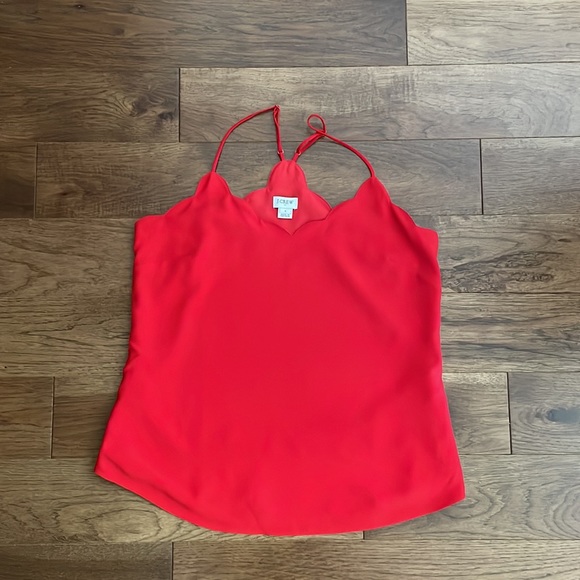 J Crew Factory Red scalloped Cami Tank Top Sz 4 - Picture 5 of 6
